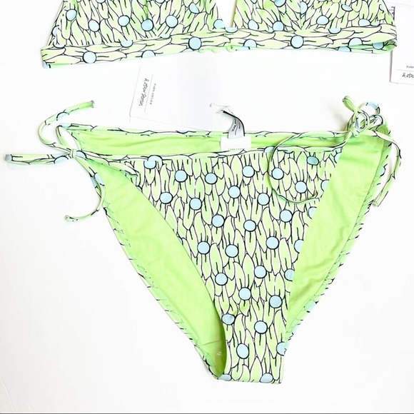 & Other Stories NWT Floral Patterned Green Side Tie Two Piece Bikini Size 8 - Picture 5 of 12